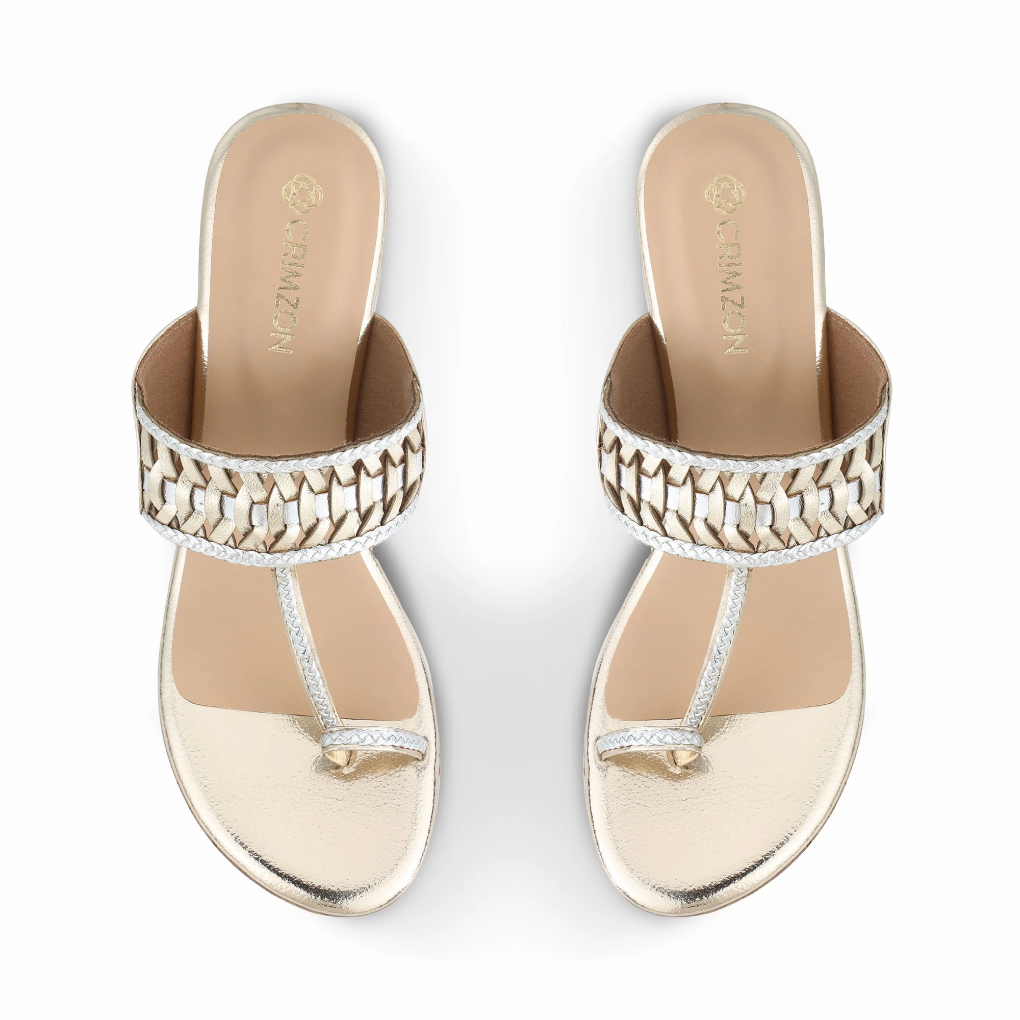 AISHA- GOLD KOLHAPURIS Elastic Straps Stacked Traction Lugs