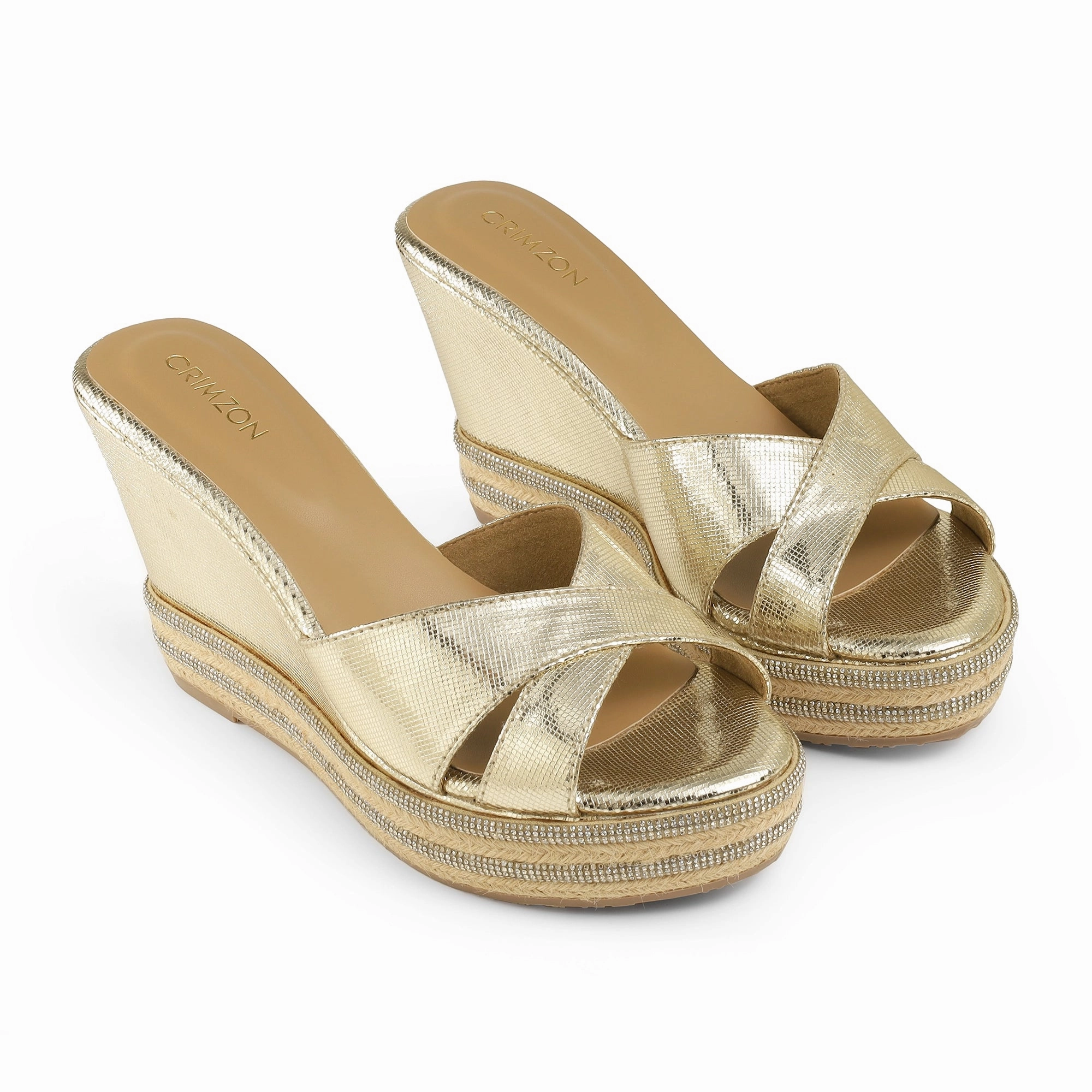 AIYANA- BLING GOLD WEDGES Gladiator Style