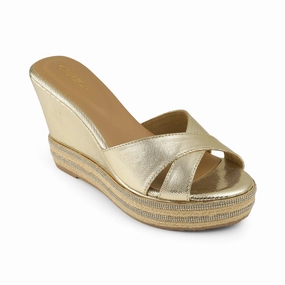 AIYANA- BLING GOLD WEDGES Textured Footbed