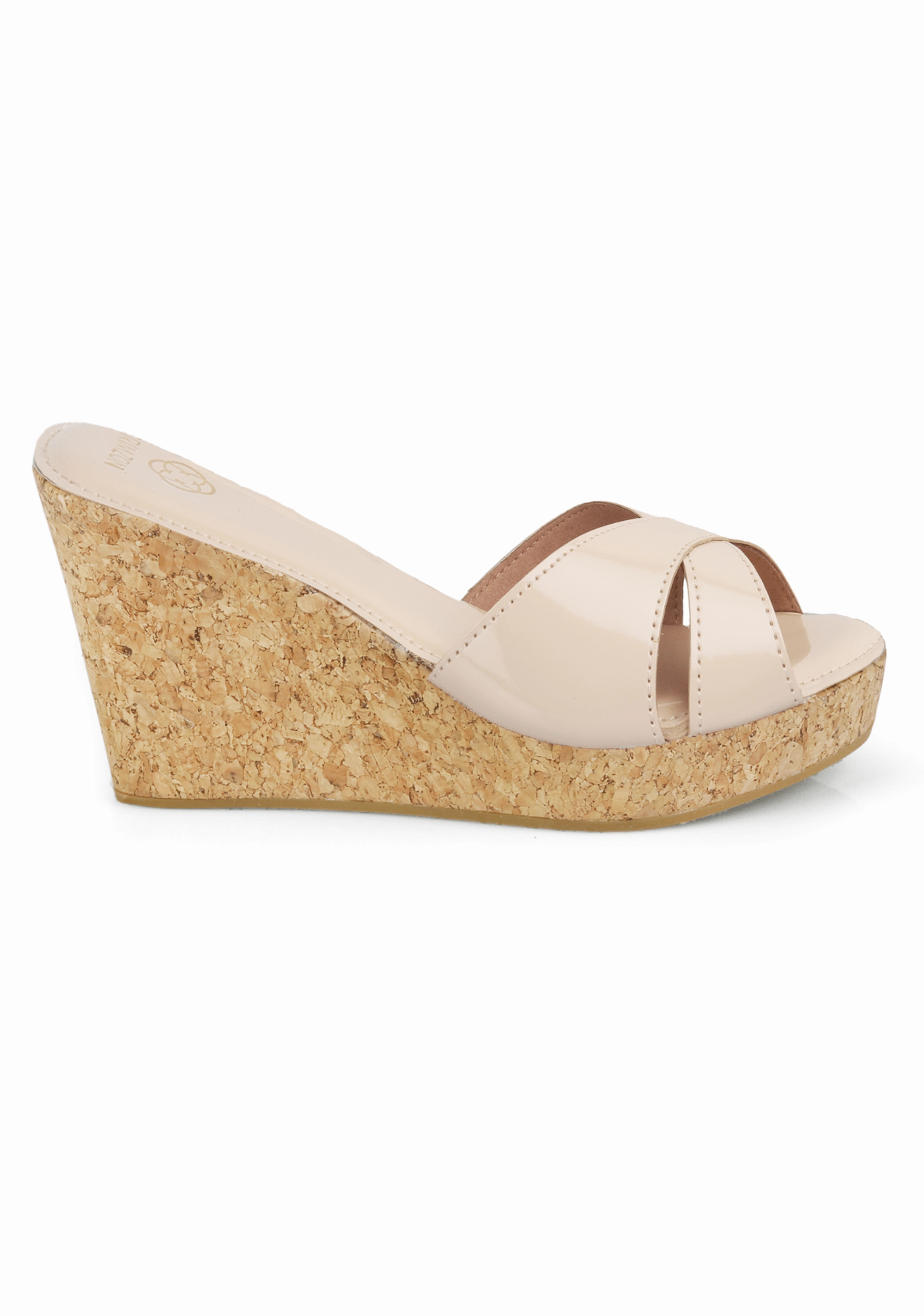 AIYANA- NUDE WEDGES Slip On Easy Adjust Buckles