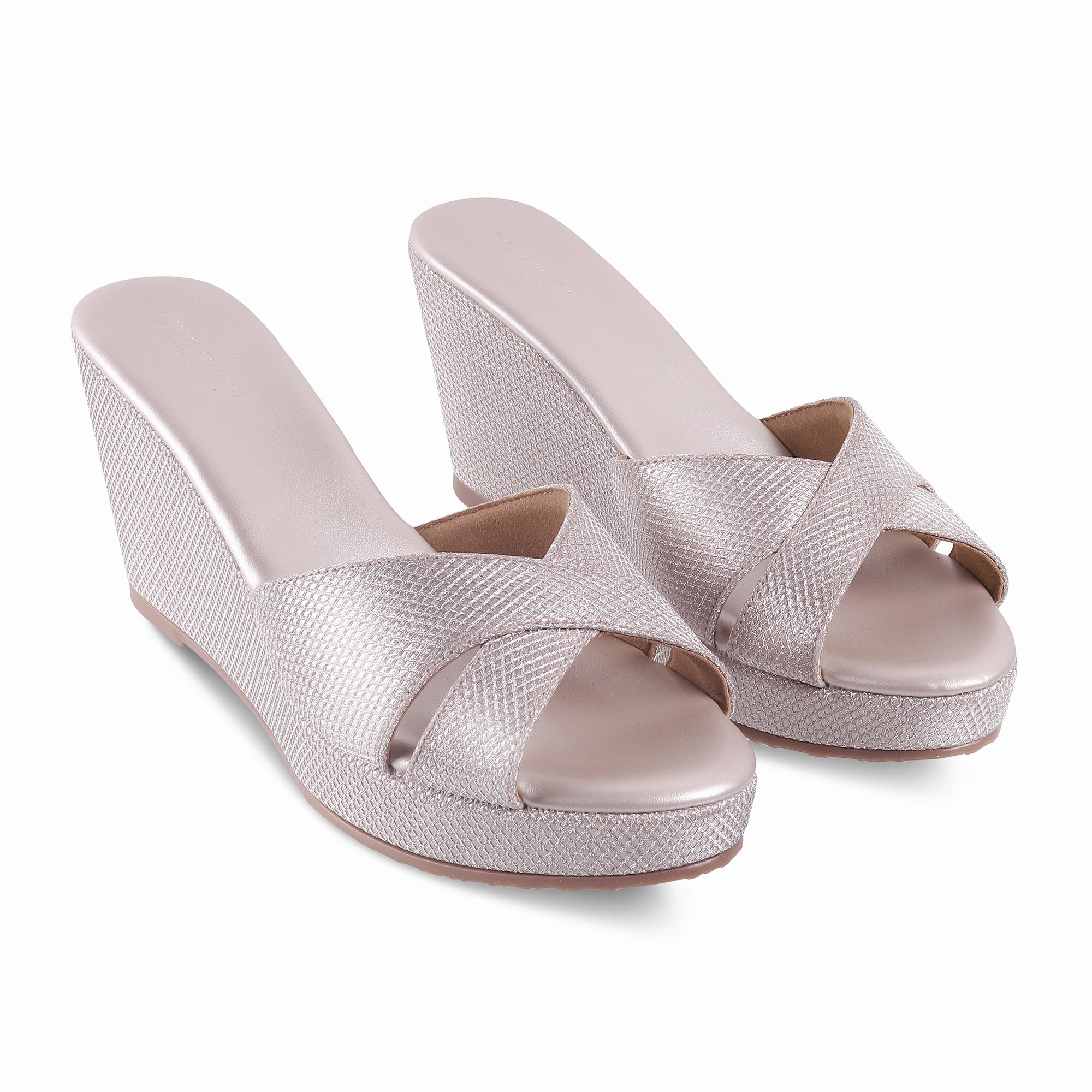 Shock Absorbing Midsole Microfiber Lining System AIYANA- ROSE GOLD WEDGES