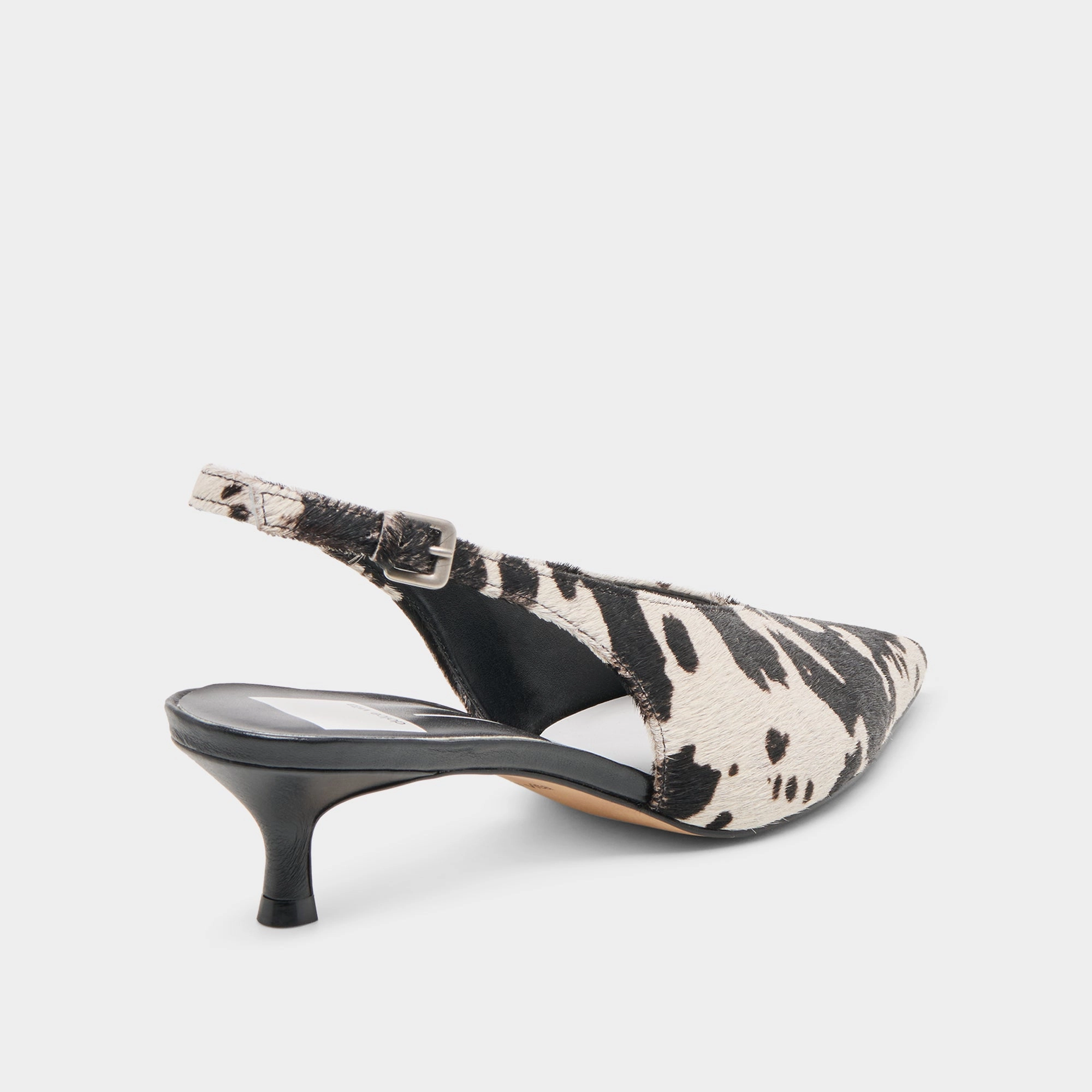 Composite Rocker Sole ALENNA HEELS BLACK WHITE TAURUS CALF HAIR