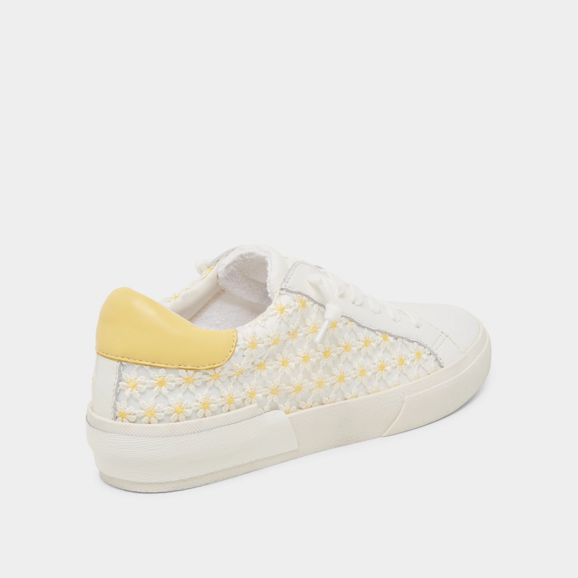 Streamlined ease Eco Friendly Manufacturing Process ZINA FLORAL SNEAKERS WHITE YELLOW FLORAL MESH