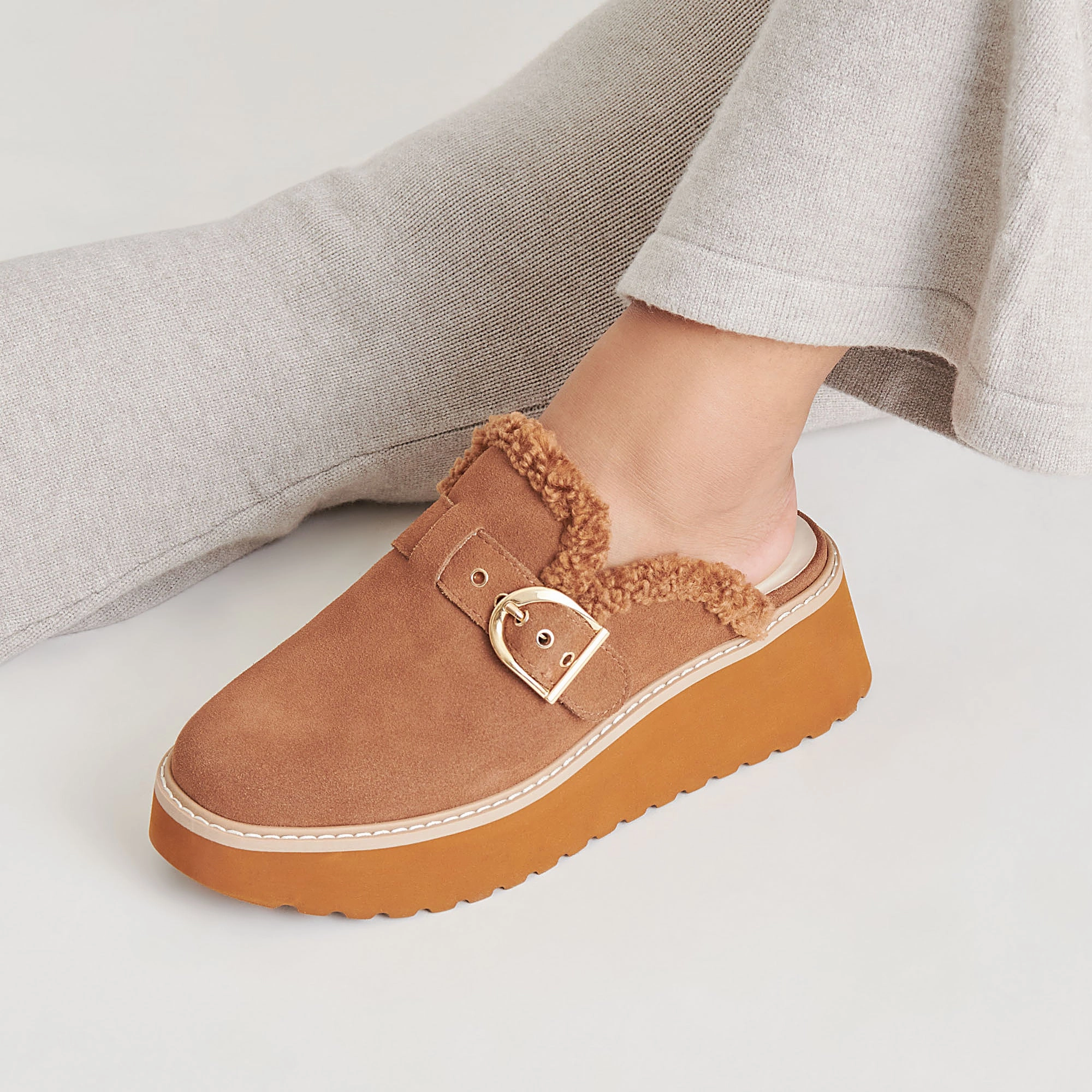 Eco Friendly Dye Process LELANI PLUSH FLATS PECAN SUEDE