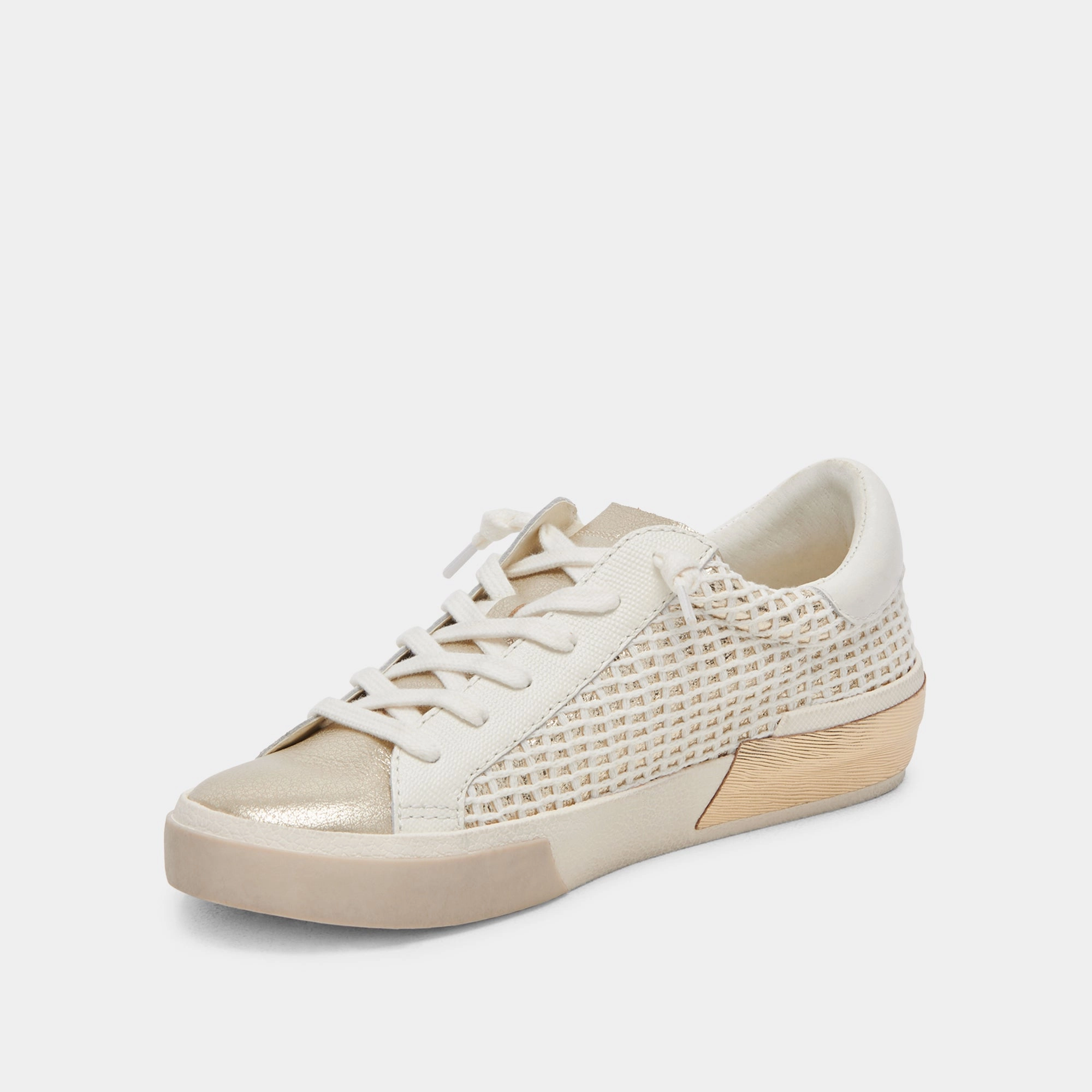 ZINA WIDE SNEAKERS BONE GOLD WOVEN Molded Footbed