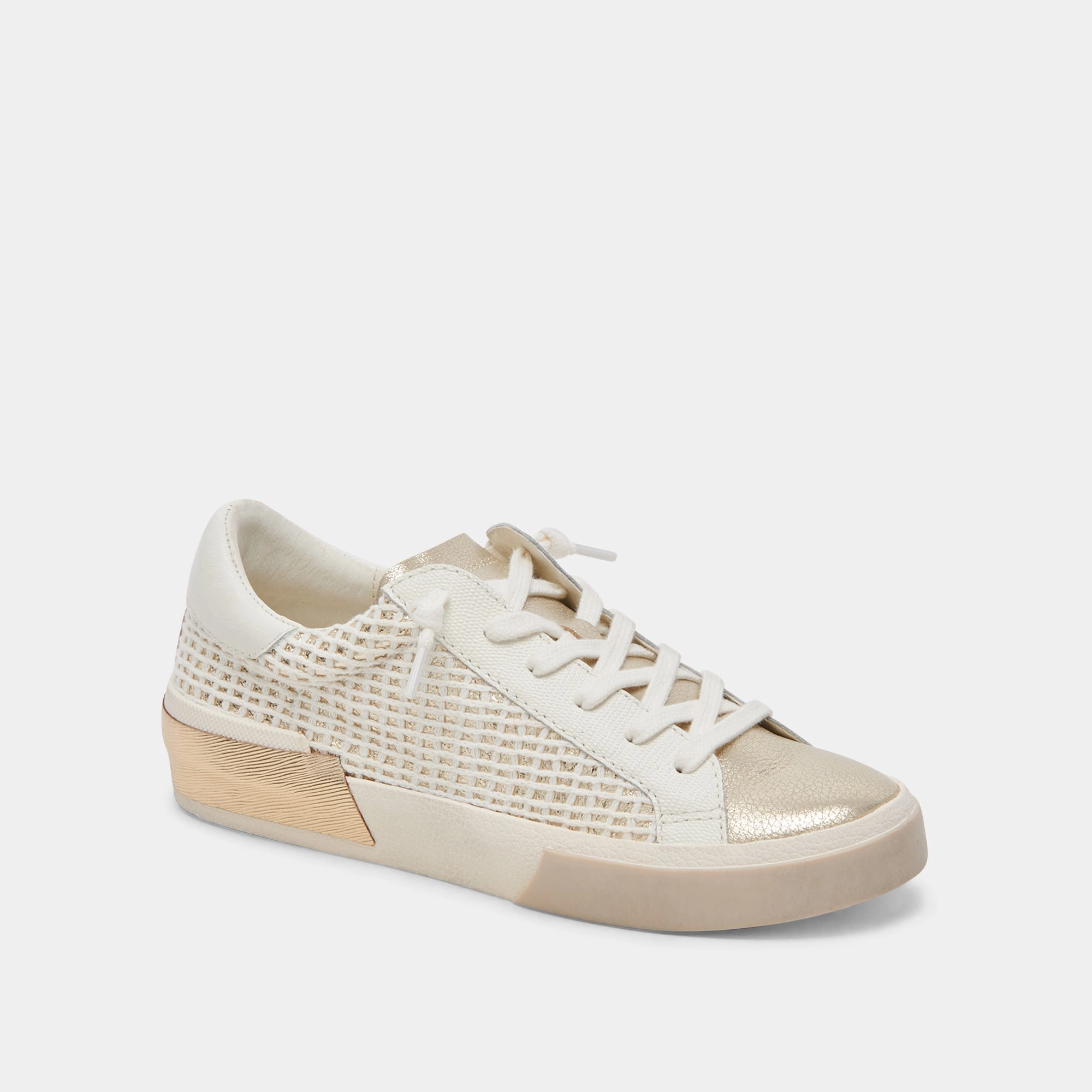 toe - box ZINA WIDE SNEAKERS BONE GOLD WOVEN
