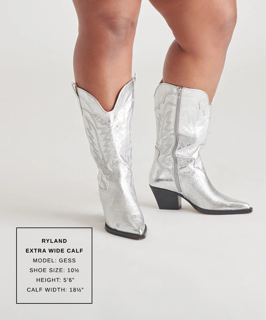 RYLAND EXTRA WIDE CALF BOOTS SILVER DISTRESSED LEATHER Ultra-soft feel Air Channel System