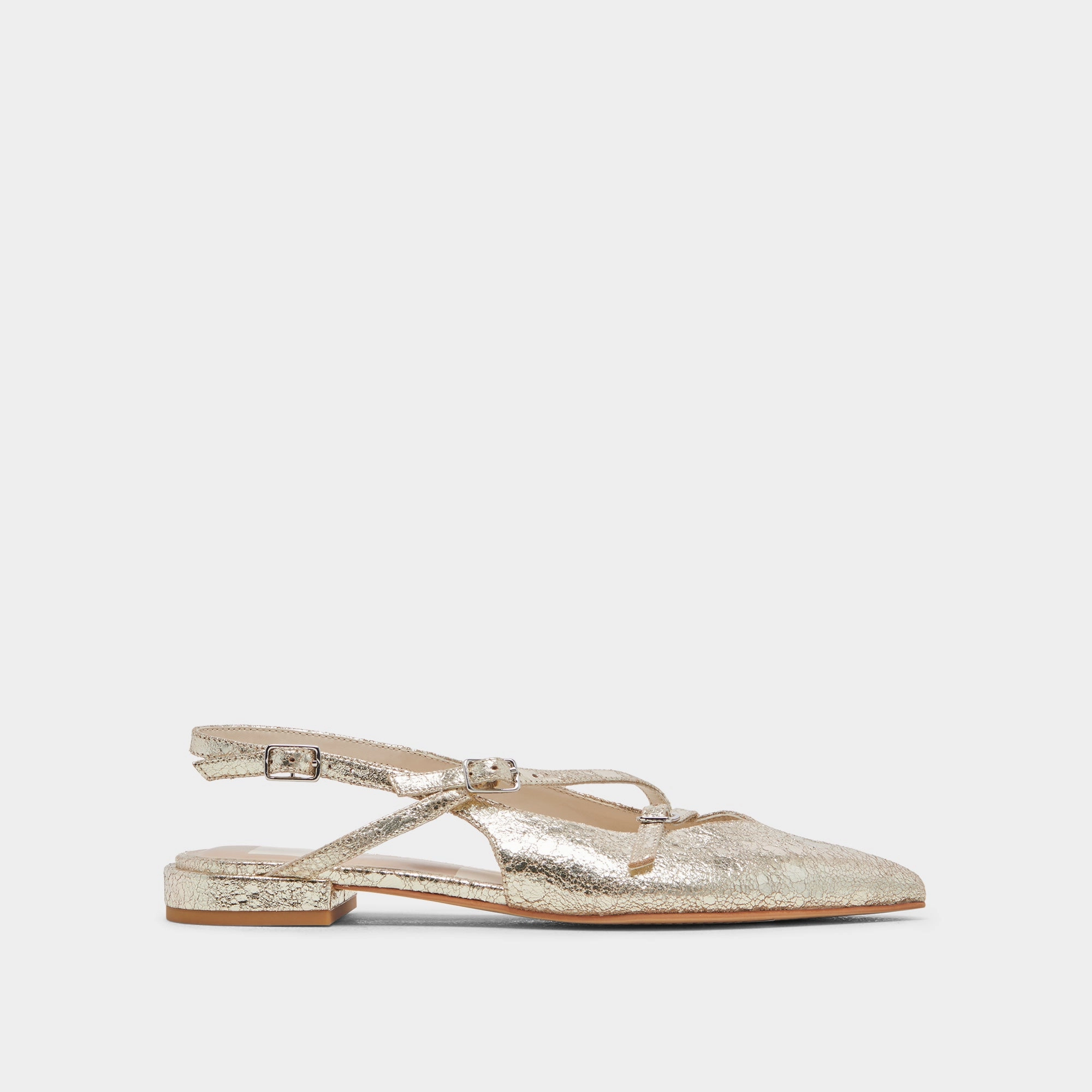 PAMLA WIDE FLATS PLATINUM DISTRESSED LEATHER Traction pods modernized