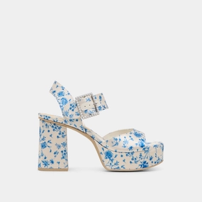 BOBBY PEARL HEELS BLUE FLORAL SATIN Important Non Irritating Seams