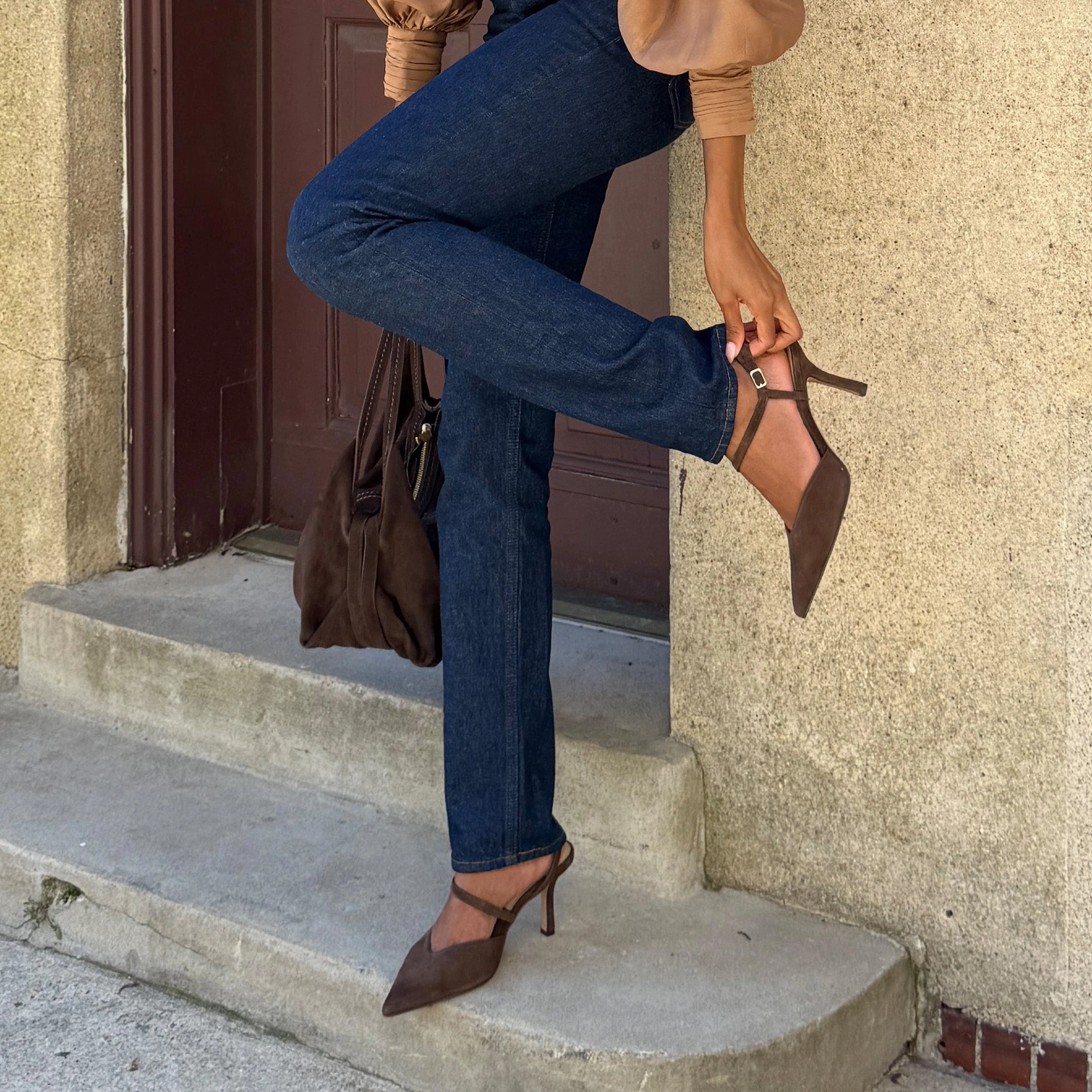 Heel Lock Technology Rubber Toe Guard KAMRA HEELS DK BROWN SUEDE