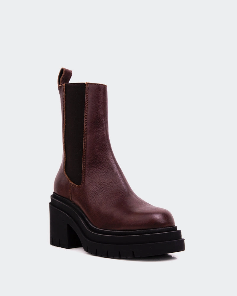 Bastille Brown Leather Sleek Profile Bold Heel