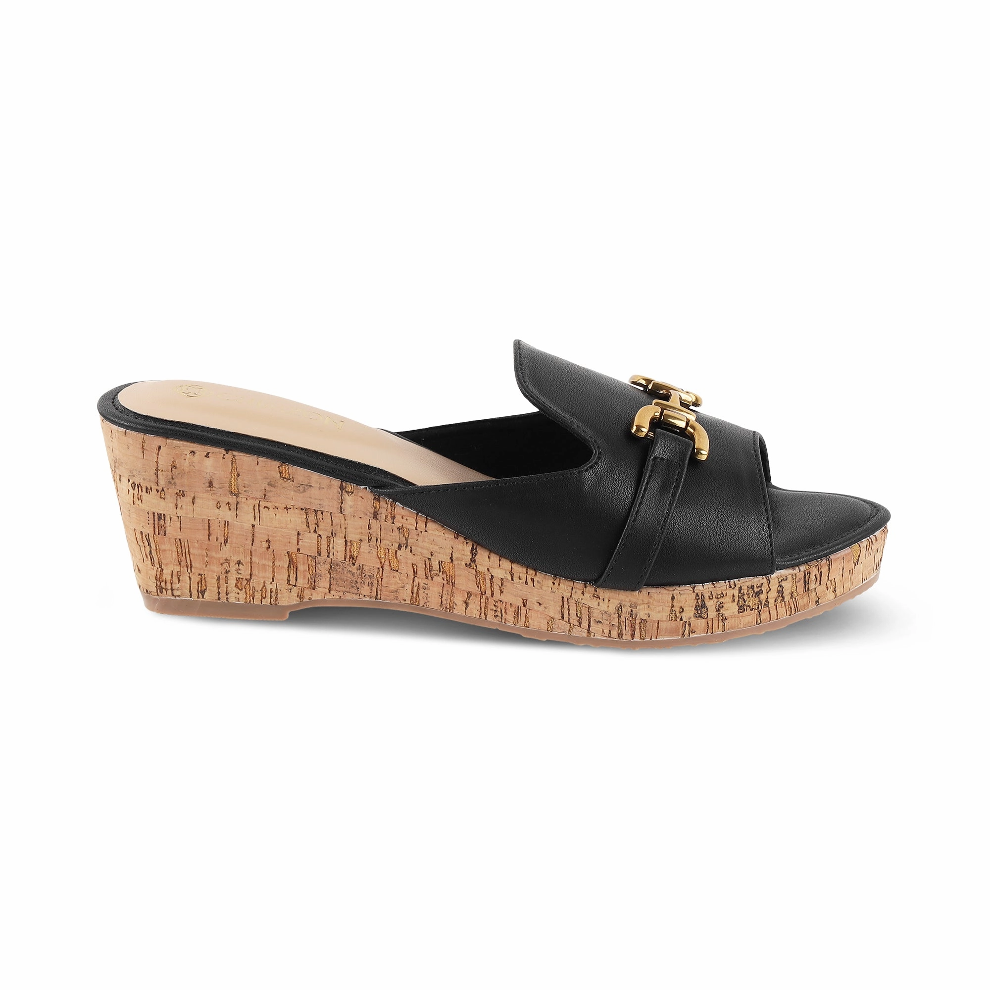 Water Resistant Weather Resistant Material CLAIRE- BLACK WEDGES