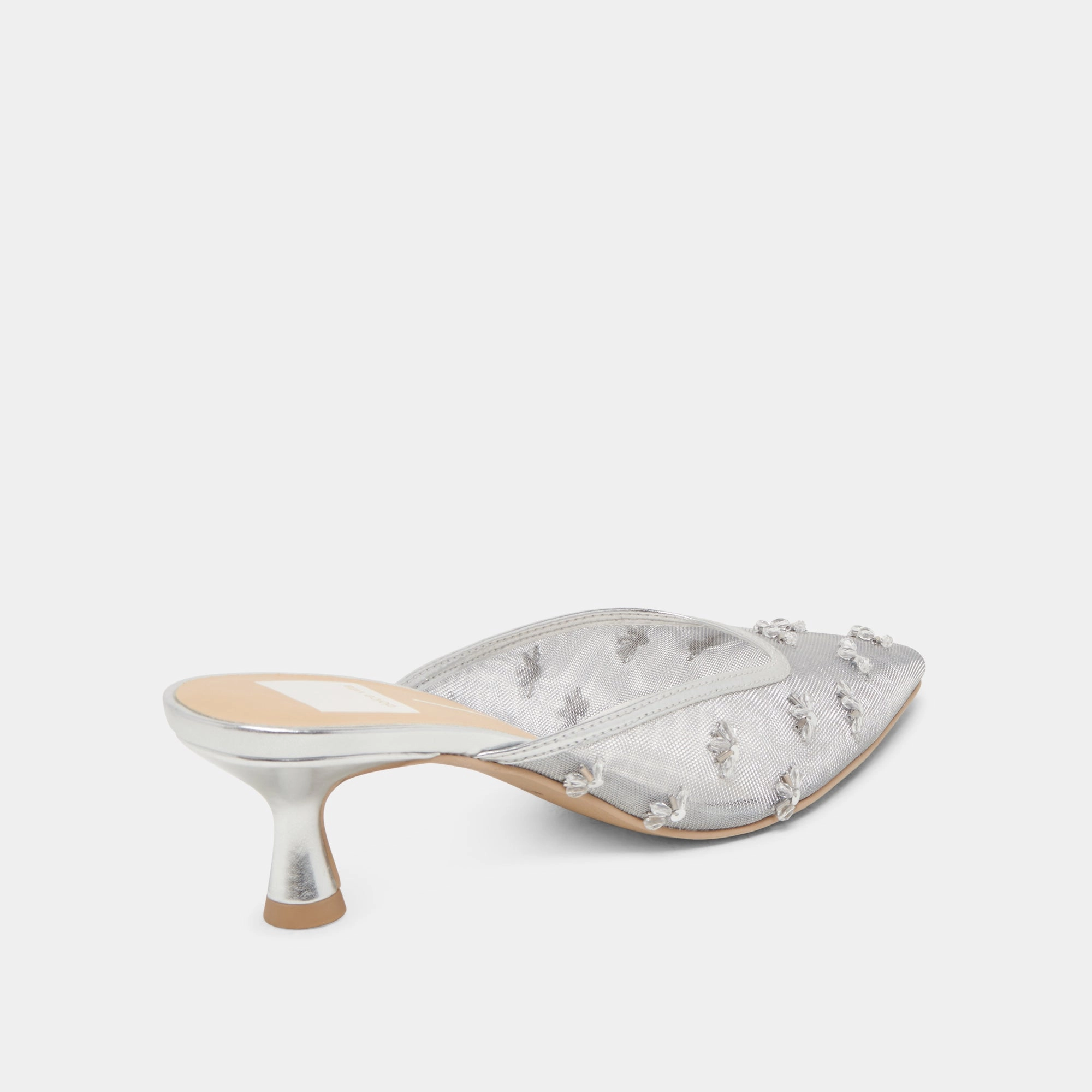 CLARA HEELS SILVER MESH Contemporary ease Wide Footbed Option