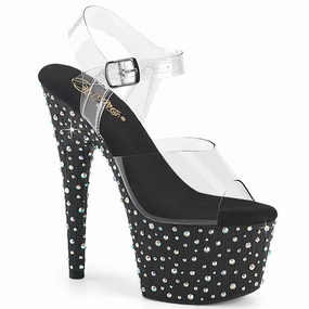 Black Leather Stilettos Peep Toe Pumps Stardance-708