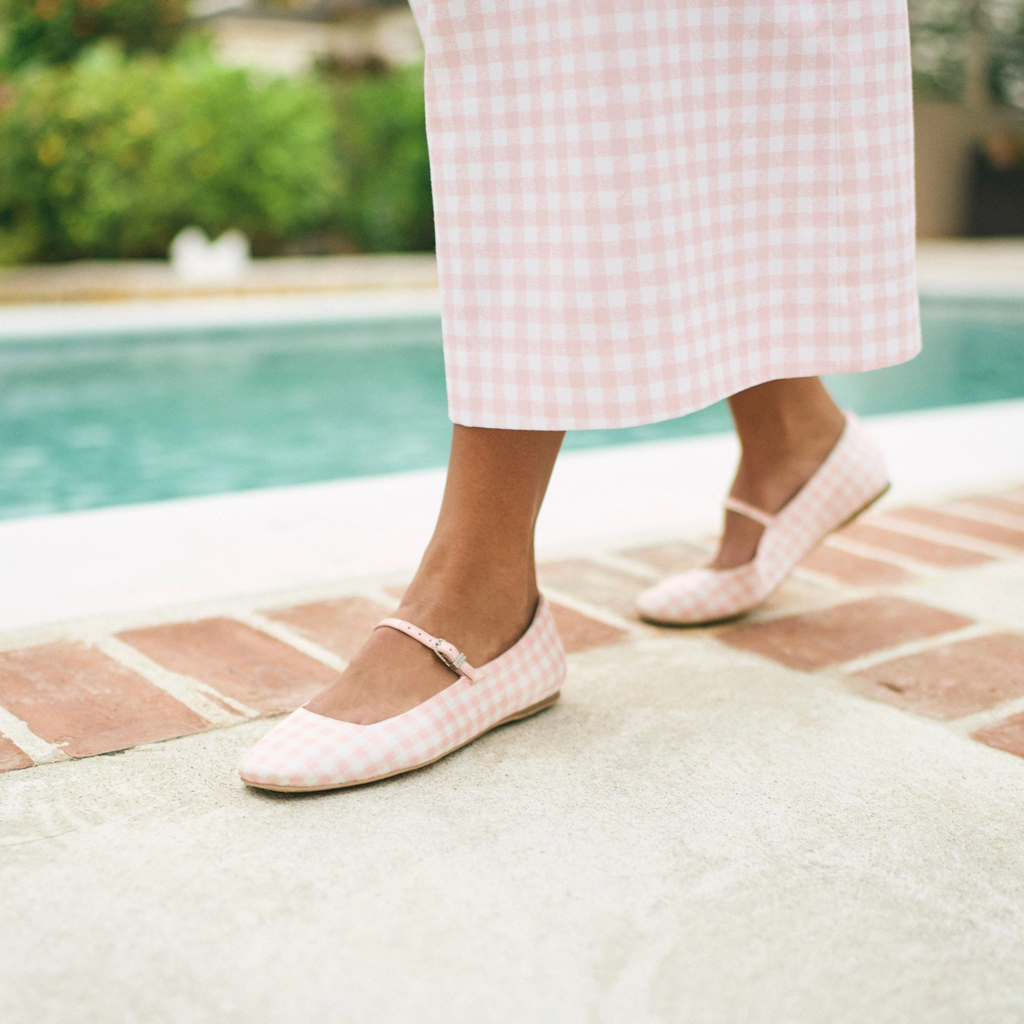 outdoor shoe functions REYES X BYRDIE GOLF BALLET FLATS PINK PLAID GINGHAM