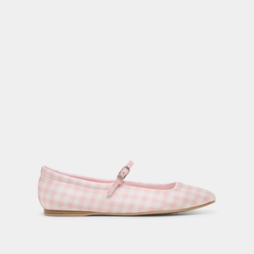REYES X BYRDIE GOLF BALLET FLATS PINK PLAID GINGHAM Stretchable indoor shoes