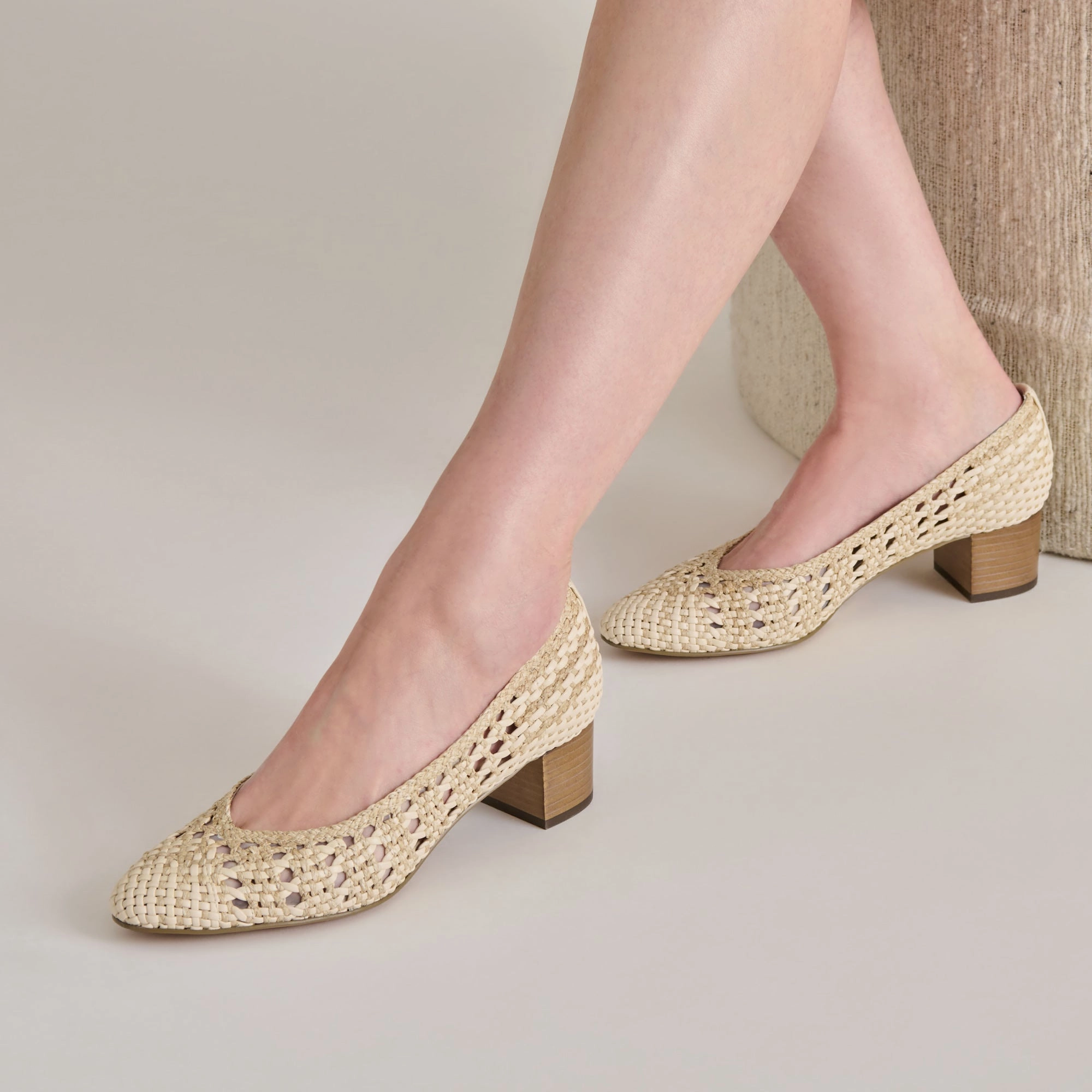 Shock Absorption Technology LULA HEELS IVORY MULTI WOVEN RAFFIA