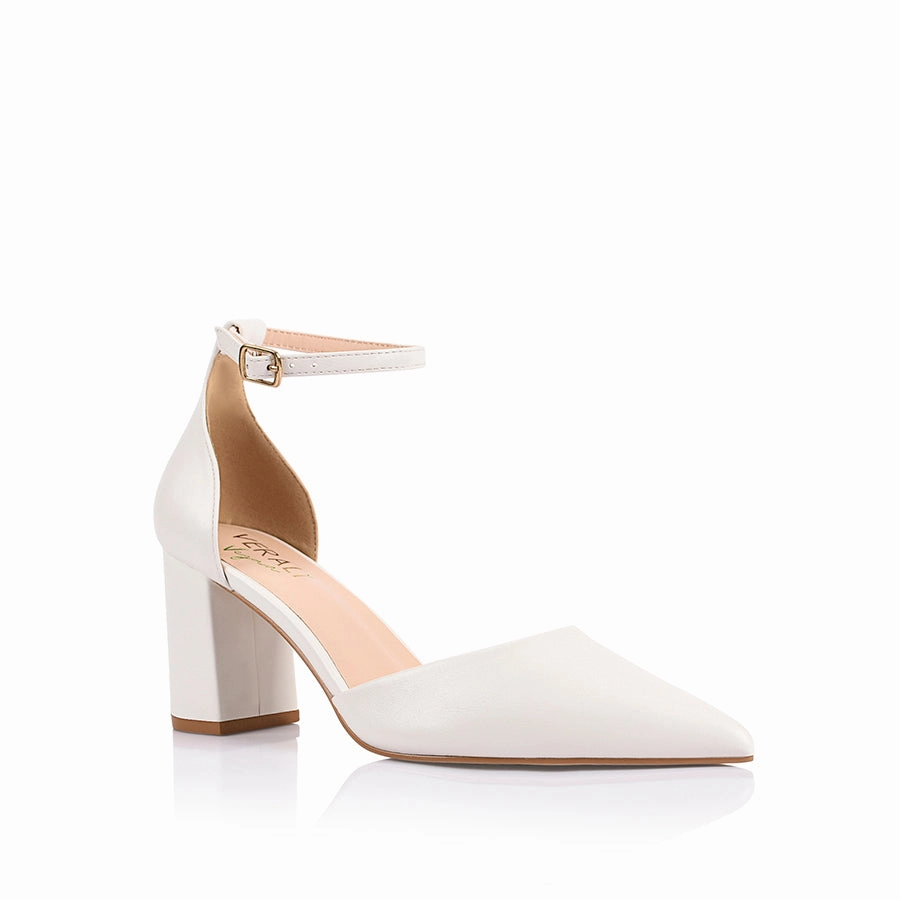 Eli Closed Toe Block Heels - Chalk White Artisan Made