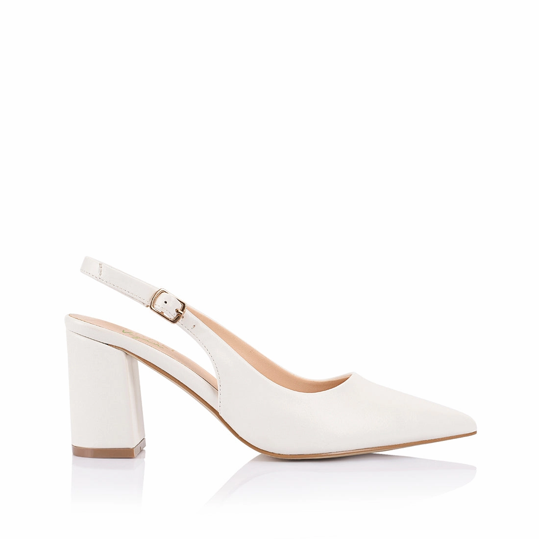Elio Slingback Block Heels - Chalk White Arch Fit Easy Clean