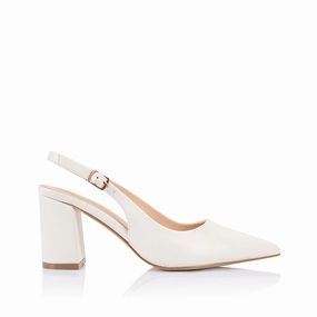 Elio Slingback Block Heels - Chalk White Arch Fit Easy Clean
