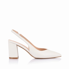 Elisha Slingback Block Heels - Chalk White Soft Full Grain Leather
