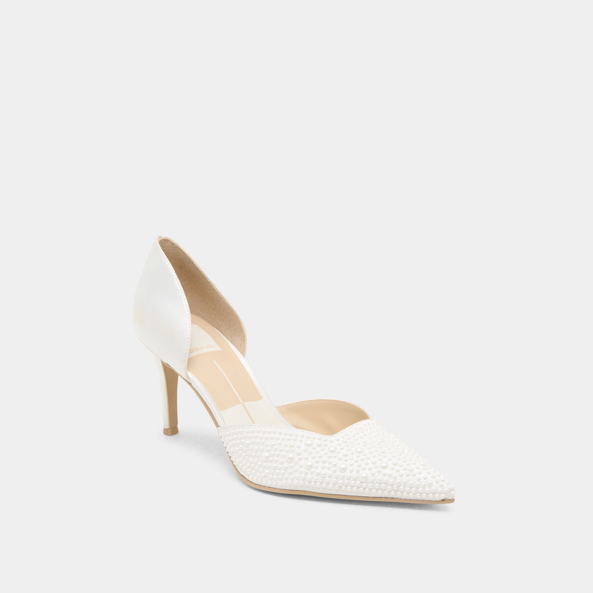 Exclusive Look ELOY PEARL HEELS TRUE WHITE SATIN