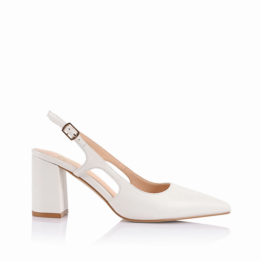 Balanced Fit Elton Slingback Block Heels - Chalk White