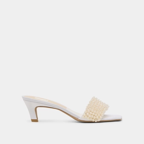 Block Heel REXA PEARL HEELS OFF WHITE SATIN
