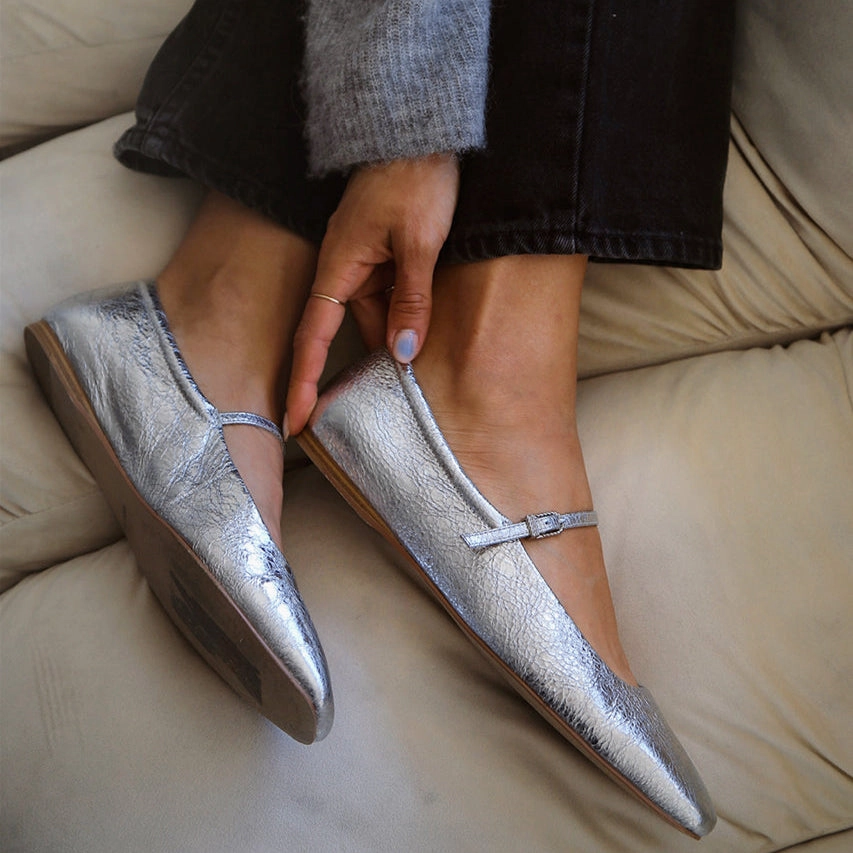 REYES BALLET FLATS SILVER DISTRESSED LEATHER pumps most fall
