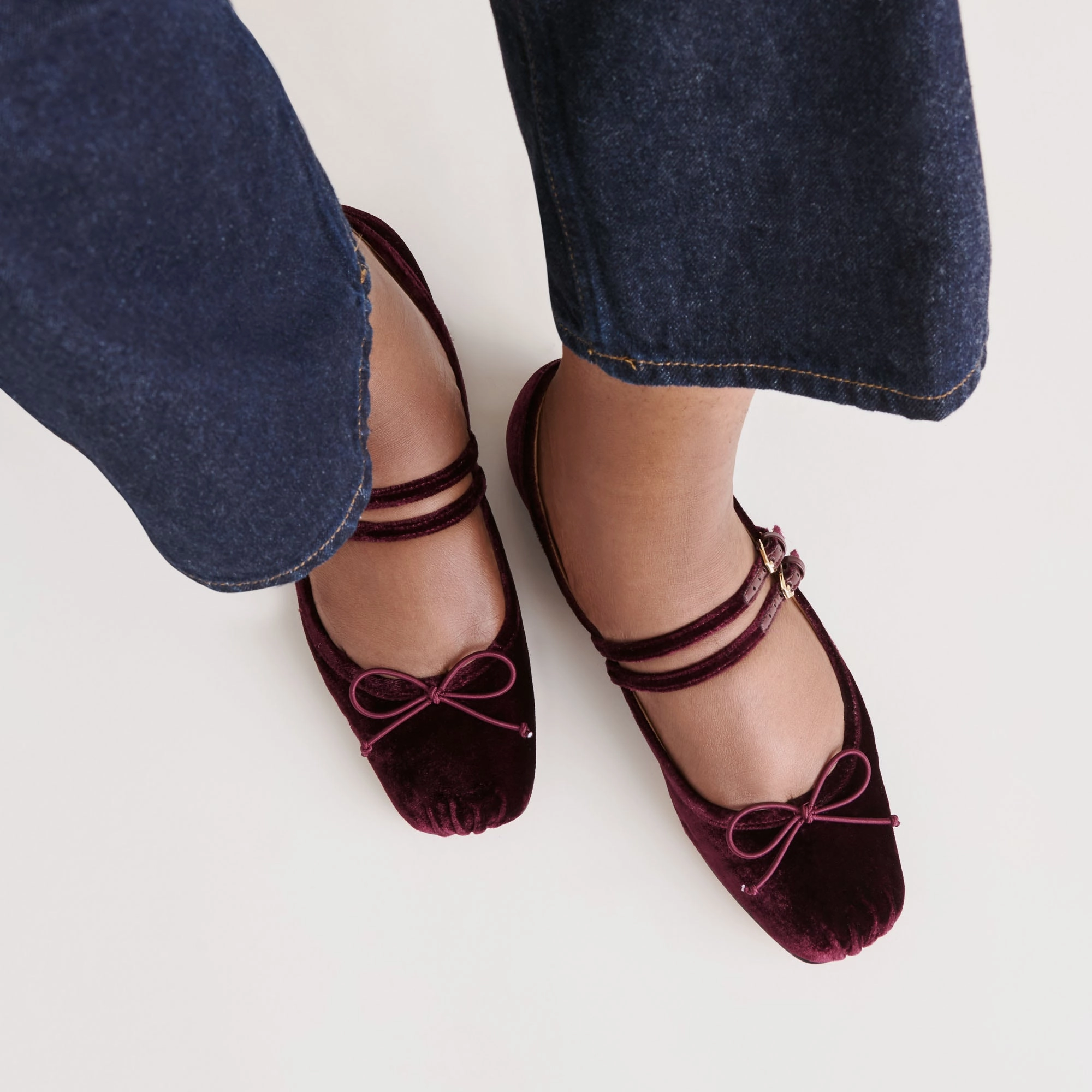 GIBSEN BALLET FLATS BURGUNDY VELVET Unique Design