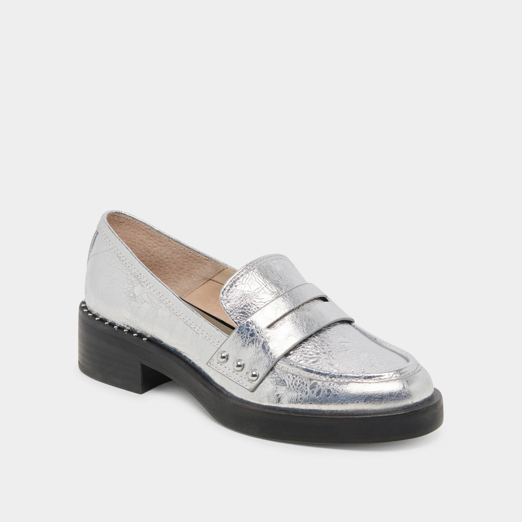 Exclusive Design colorful ALIANE LOAFERS SILVER DISTRESSED LEATHER