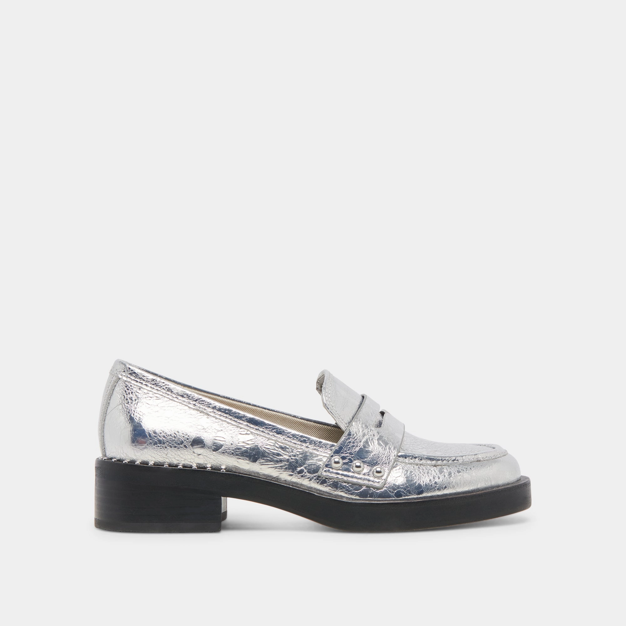 Bacterial Inhibiting Finish Traction Optimized Pattern ALIANE LOAFERS SILVER DISTRESSED LEATHER