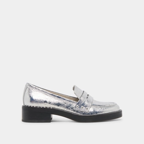 Bacterial Inhibiting Finish Traction Optimized Pattern ALIANE LOAFERS SILVER DISTRESSED LEATHER