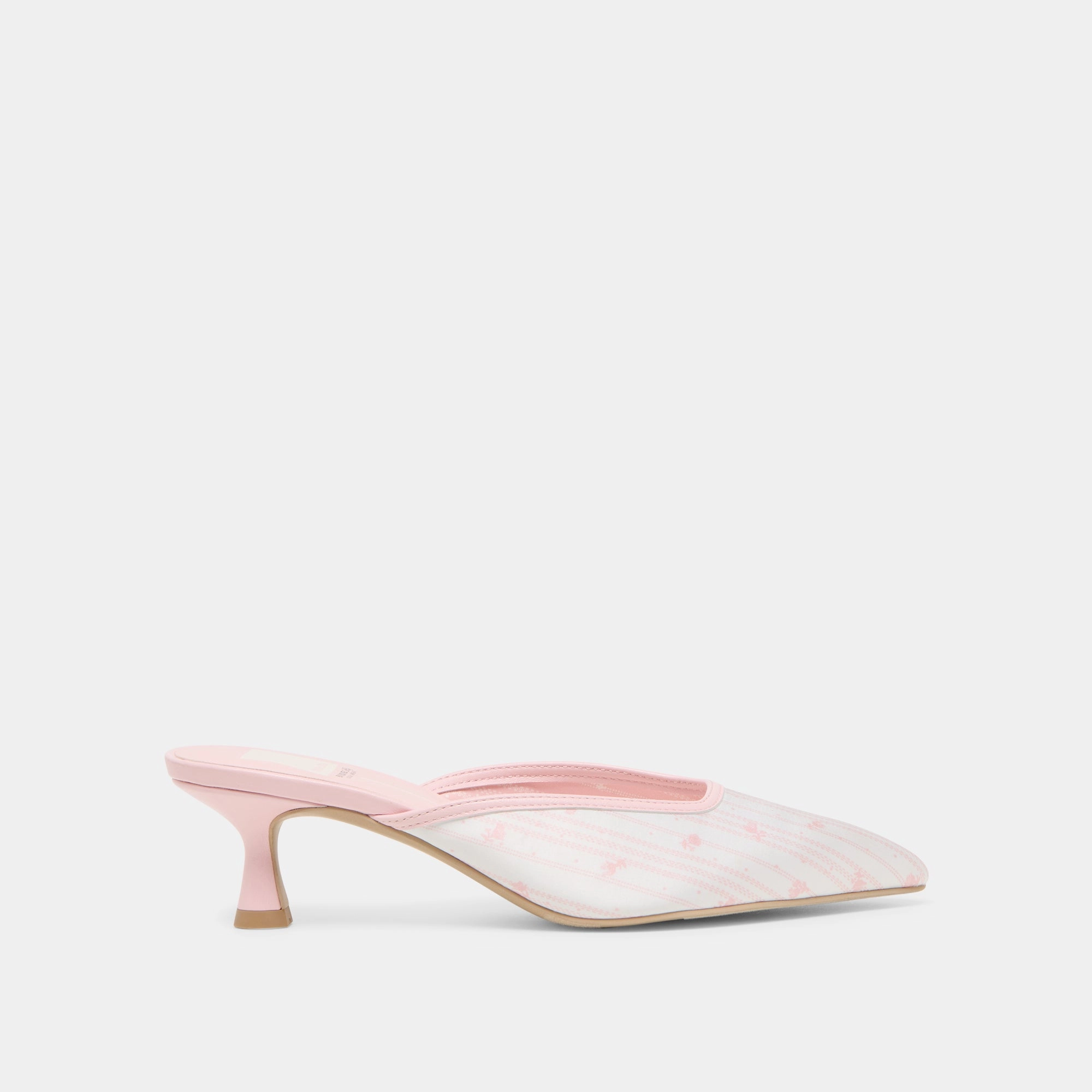 CLEO X BYRDIE GOLF HEELS PINK FLORAL SATIN Contoured Footbed