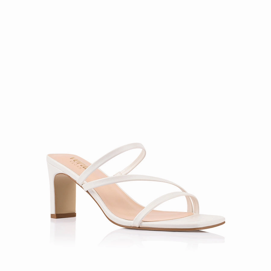 Mono Look Arch Lift Ginny Block Heel Mules - Chalk White