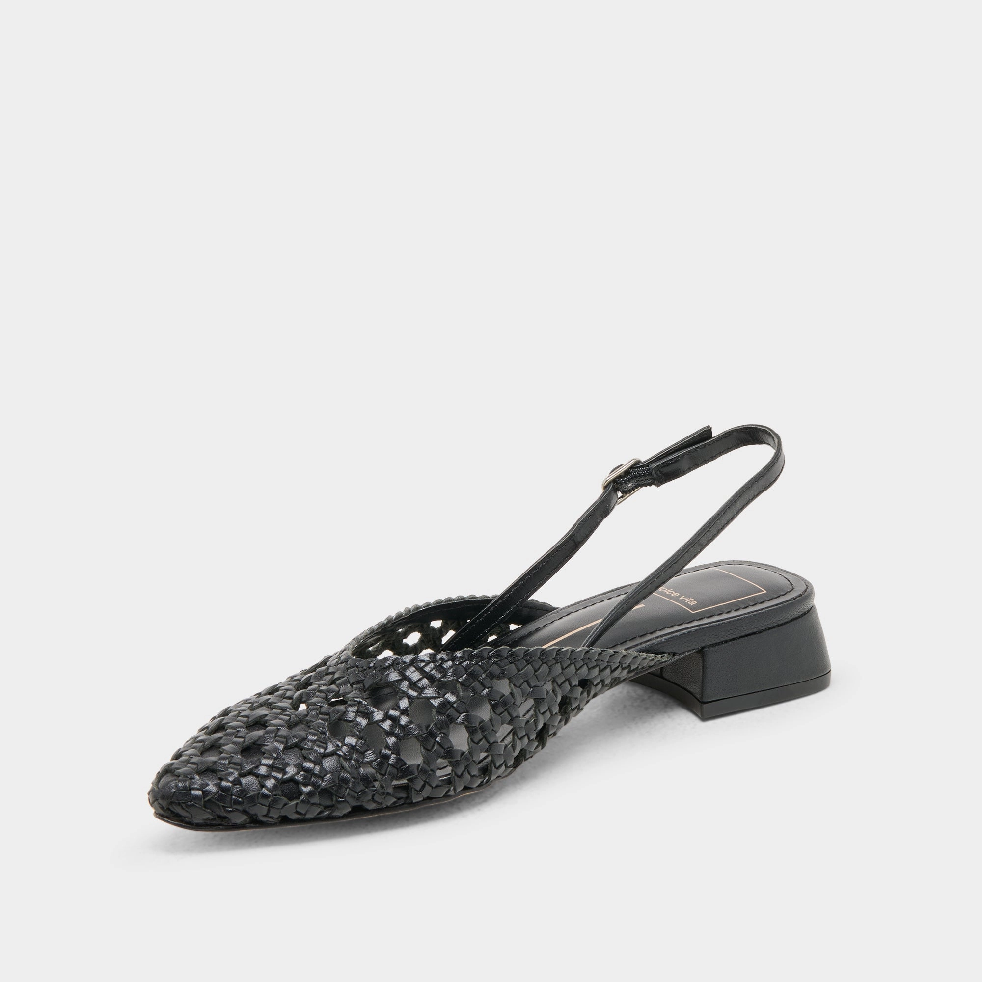 BIRDIE FLATS BLACK WOVEN LEATHER plastic