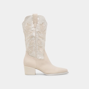 VORAH PEARL BOOTS CREME SEQUIN Exceptional Cone Heel