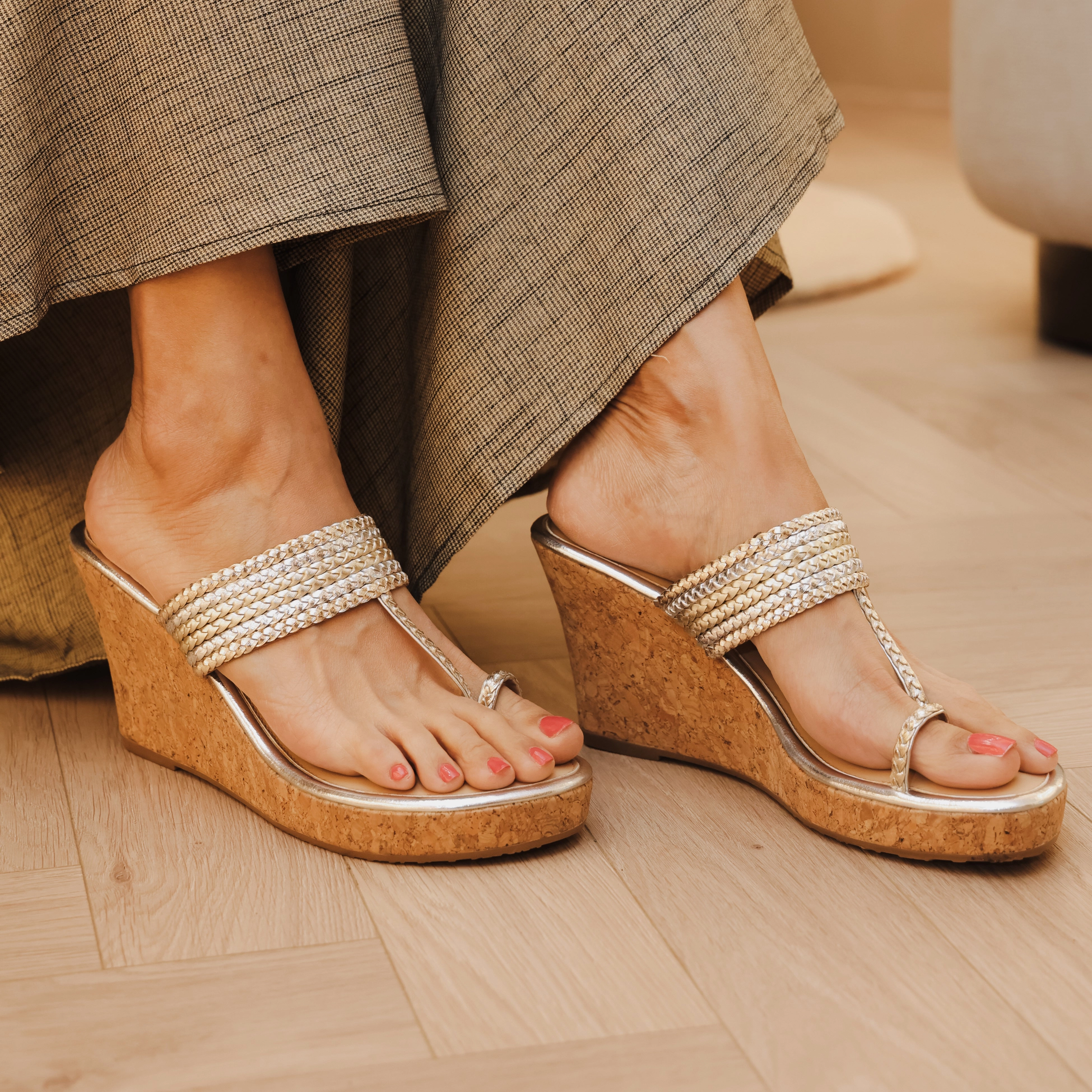 Breathable Summer Footwear Spring Shine JESSI- GOLD KOLHAPURIS