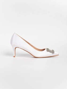 Joy Satin Rhinestone Heels Premium Leather Upper