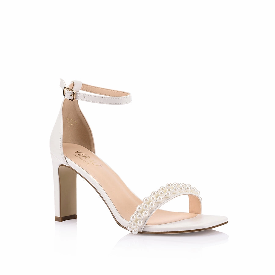 Kaitlyn Block Heel Sandals - Chalk Pearl Neat Outline Balance Wear