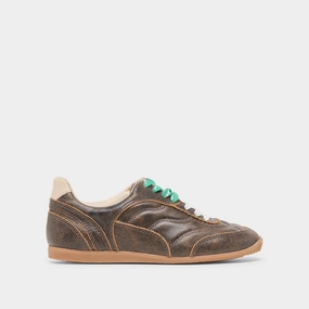 LAINI SNEAKERS BROWN DISTRESSED LEATHER Geometric Print Fashion-Forward Look