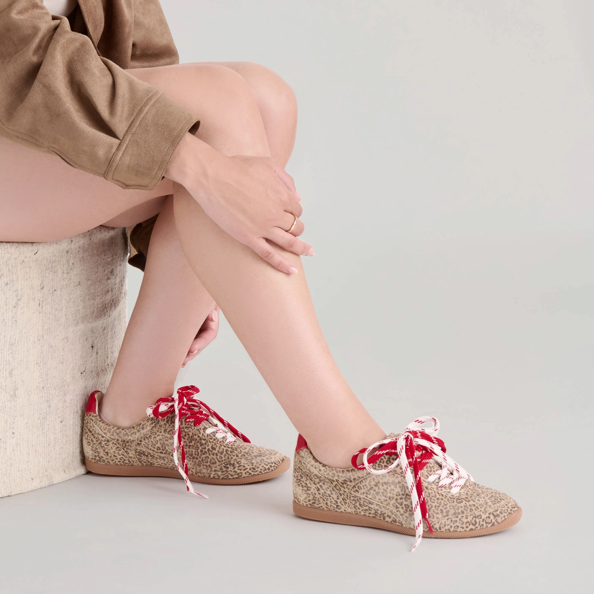 LAINI SNEAKERS TAN LEOPARD PRINTED SUEDE street walkers' sneakers Non Slip Tread