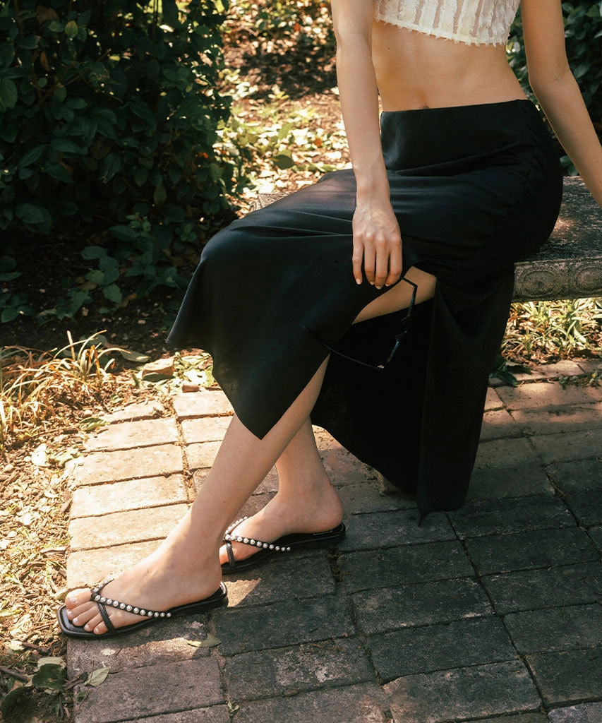 LUCCA PEARL SANDALS BLACK PEARLS Non Slip Sole sandal