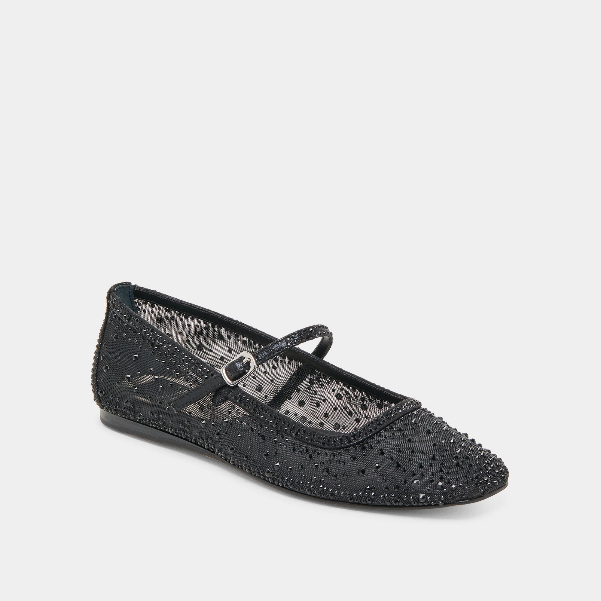 REYES CRYSTAL BALLET FLATS BLACK MESH winter necessities