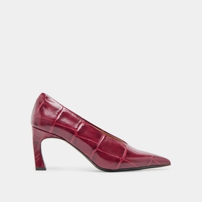 MIDGE HEELS BURGUNDY CROCO EMBOSSED LEATHER Eco Friendly Outsole