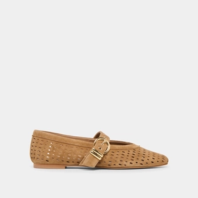 least casual MIKEL BALLET FLATS LT BROWN PERFORATED SUEDE