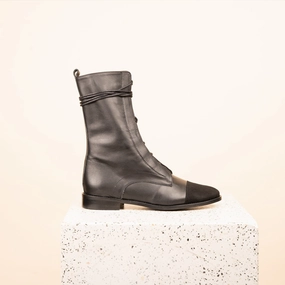 Milano - Black Leather Suede Cap Combat Look