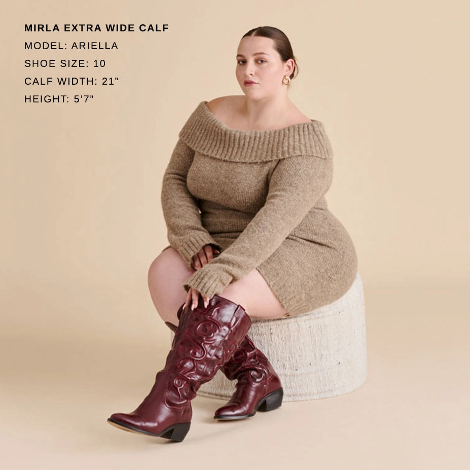 MIRLA EXTRA WIDE CALF BOOTS OXBLOOD LEATHER High - end