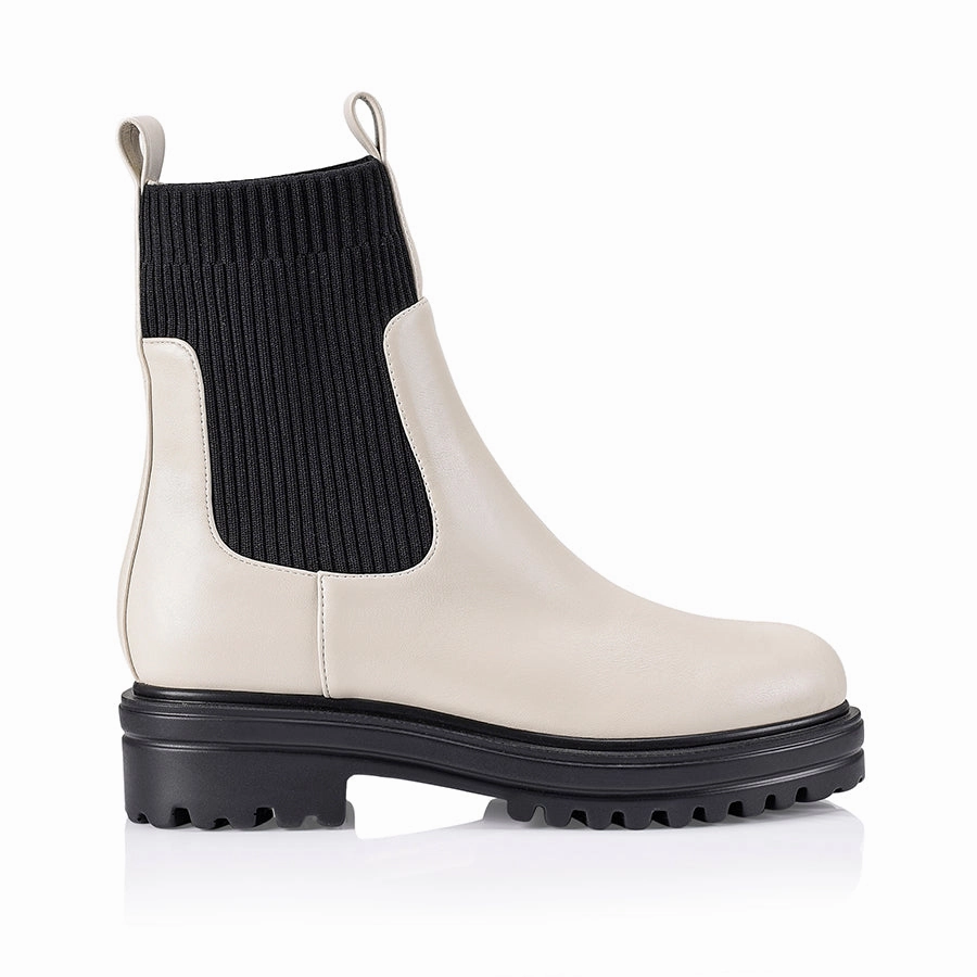 Moses Ankle Boots - Bone Smooth/Black Knit Weather Fit Smart Wardrobechic