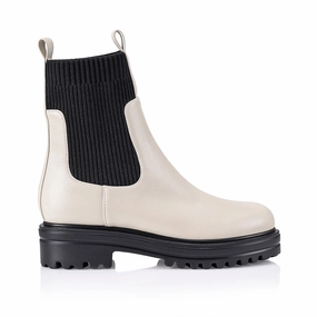 Moses Ankle Boots - Bone Smooth/Black Knit Weather Fit Smart Wardrobechic